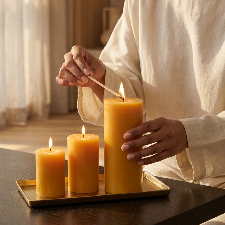Beeswax Pillar Trinity set of 3  