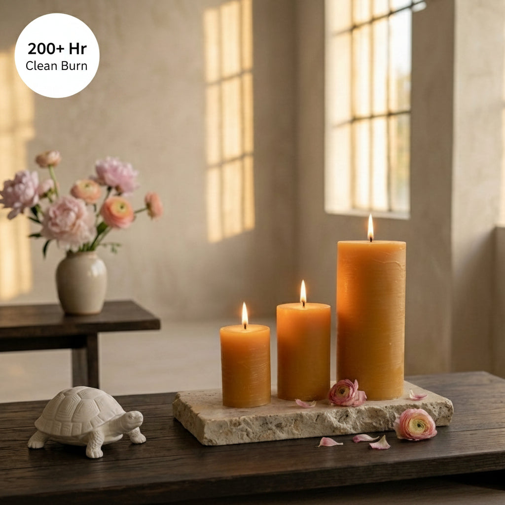 Beeswax Pillar Trinity set of 3  