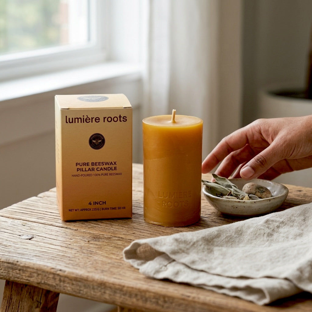Fram Sourced Beeswax Pillar Candle Lumiere Roots