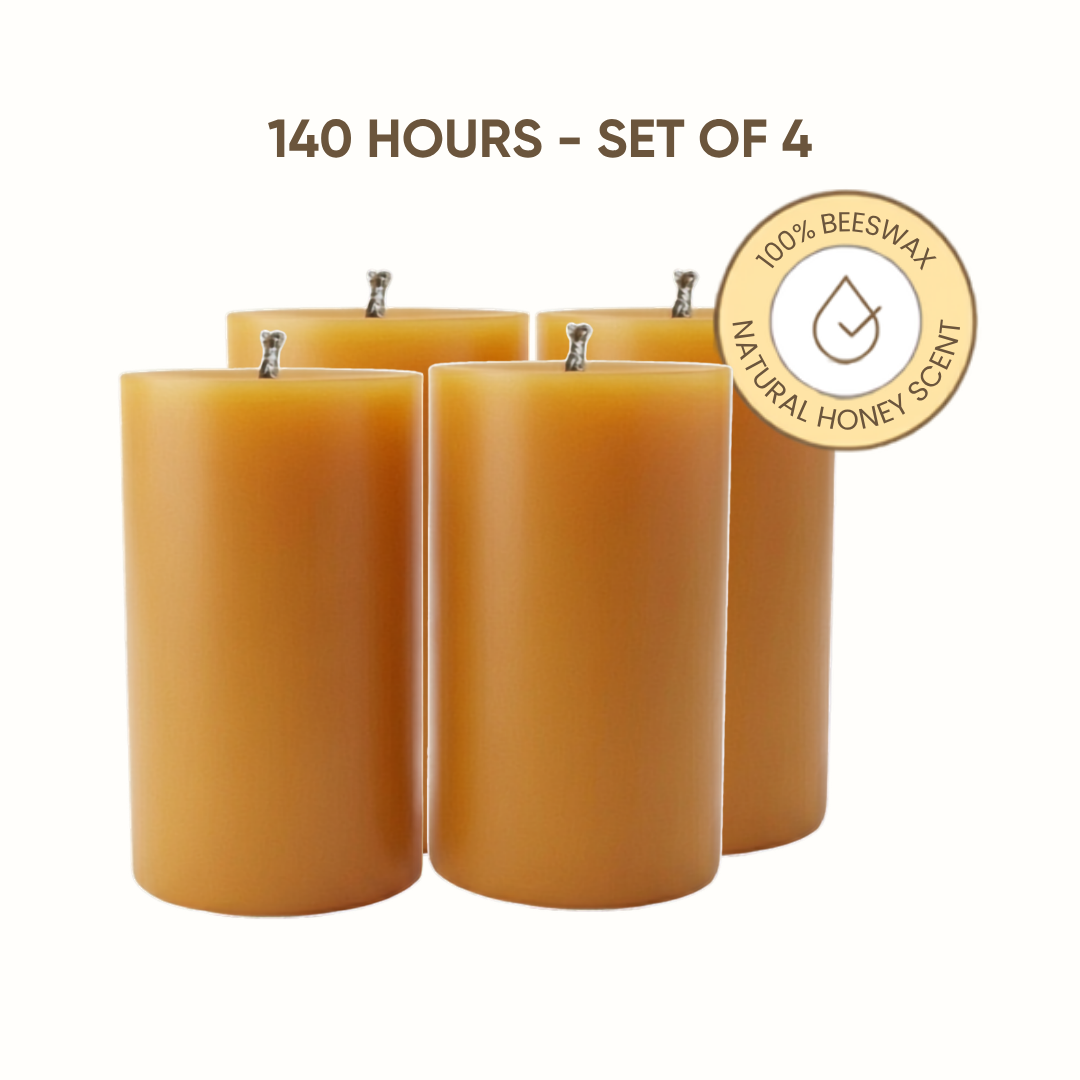Pure Beeswax Pillar 3.5 Inch Candles - 140 Hour Total Burn (Set of 4)
