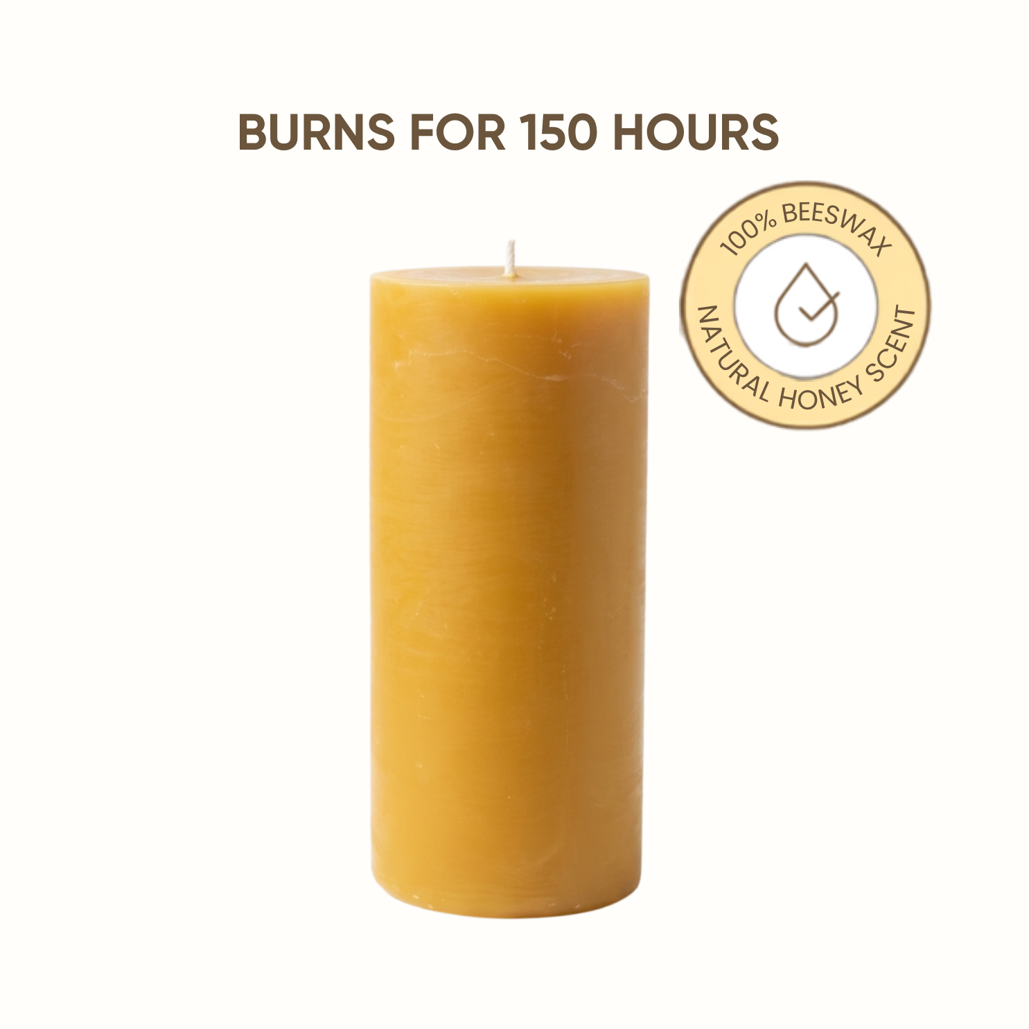 Pure Beeswax Pillar 6 Inch Candle | 110-150 Hour Burn | No Drip