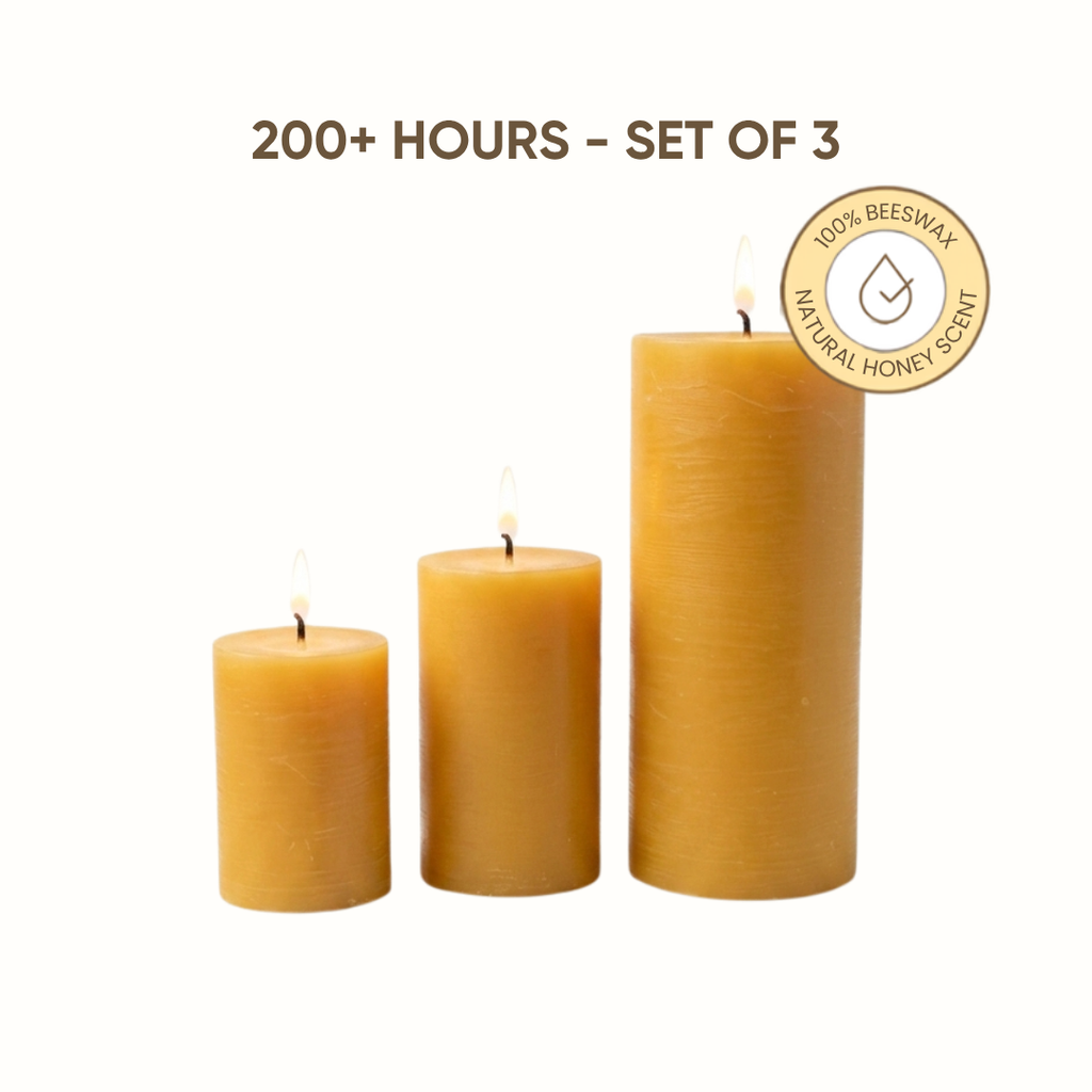 Lumiere Roots Beeswax Pillar 200+ HOURS - SET OF 3