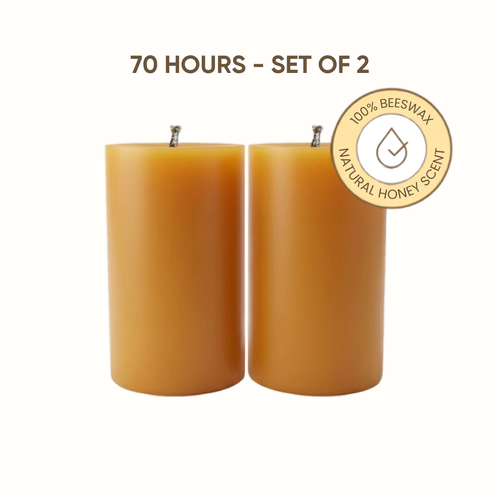 Lumiere Roots beeswax Pillar CAndle 70 Hours - set of 2
