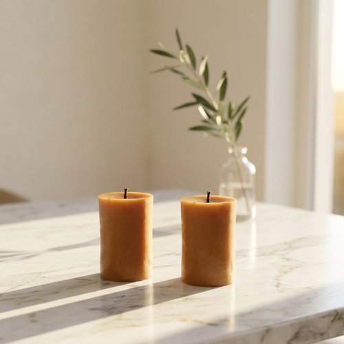 Lumiere Roots beeswax Pillar CAndle 70 Hours - set of 2