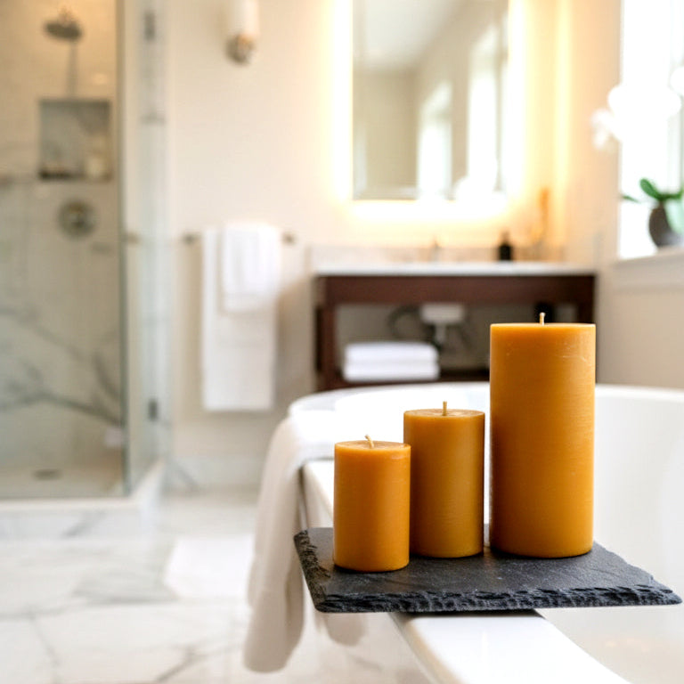 Pure Beeswax Pillar Candles Set of 3 – 200+ Hour Burn