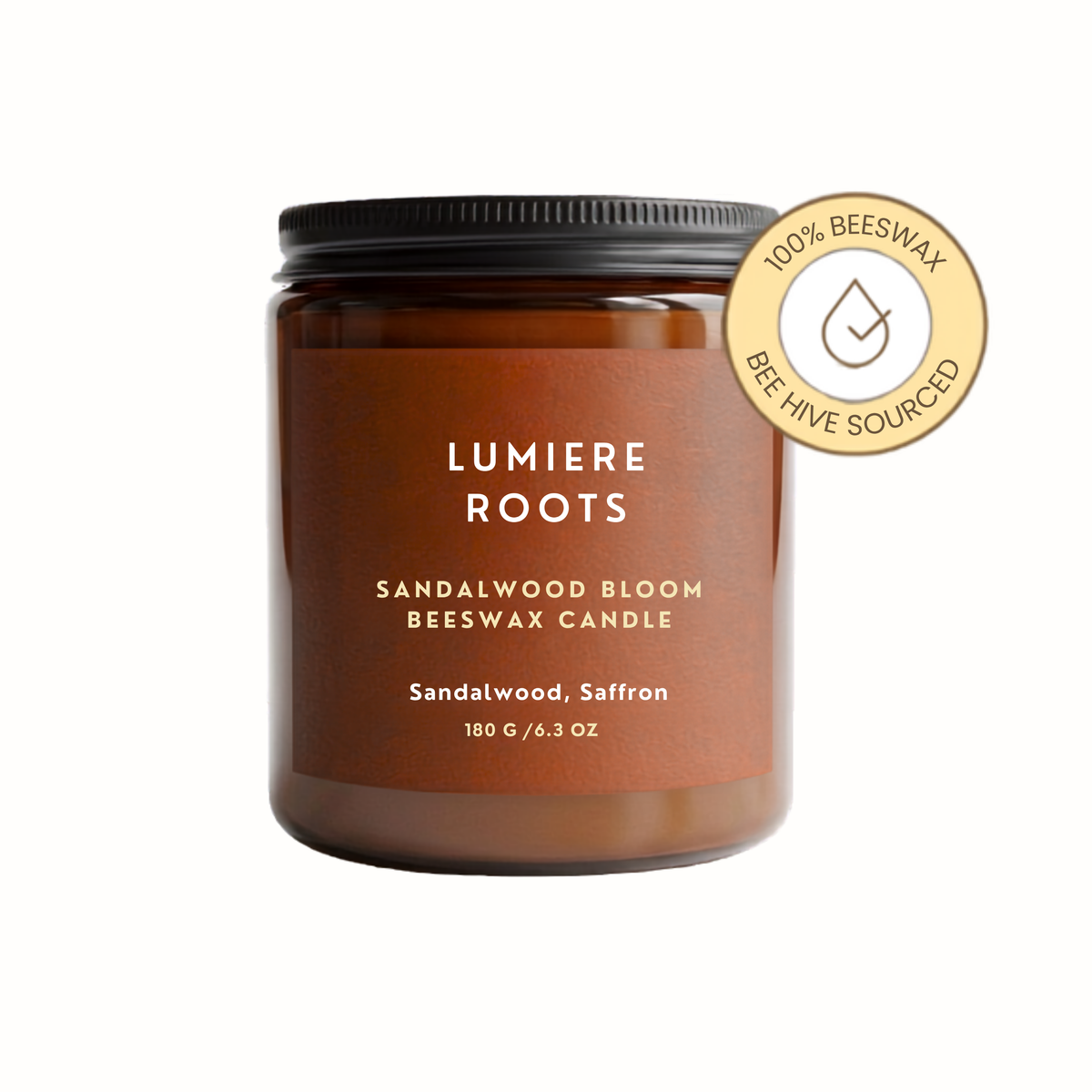 Sandalwood Saffron Scented Beeswax Candle Lumiere Roots