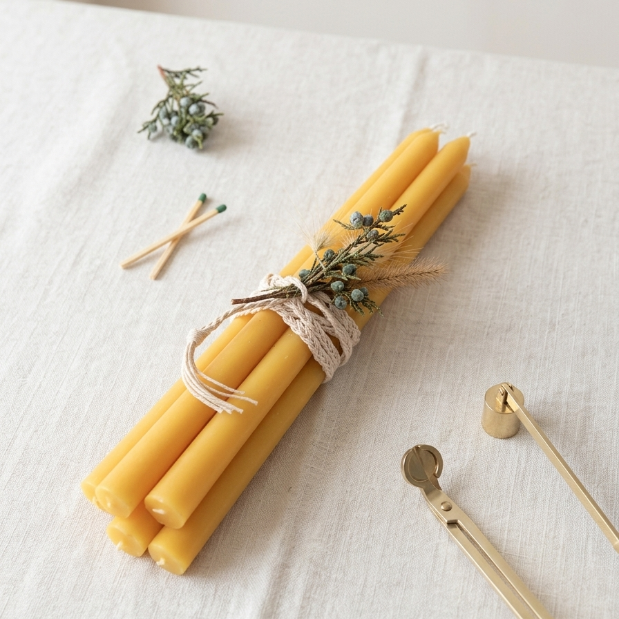 Set of 6 Pure beeswax Taper Candle Sticks