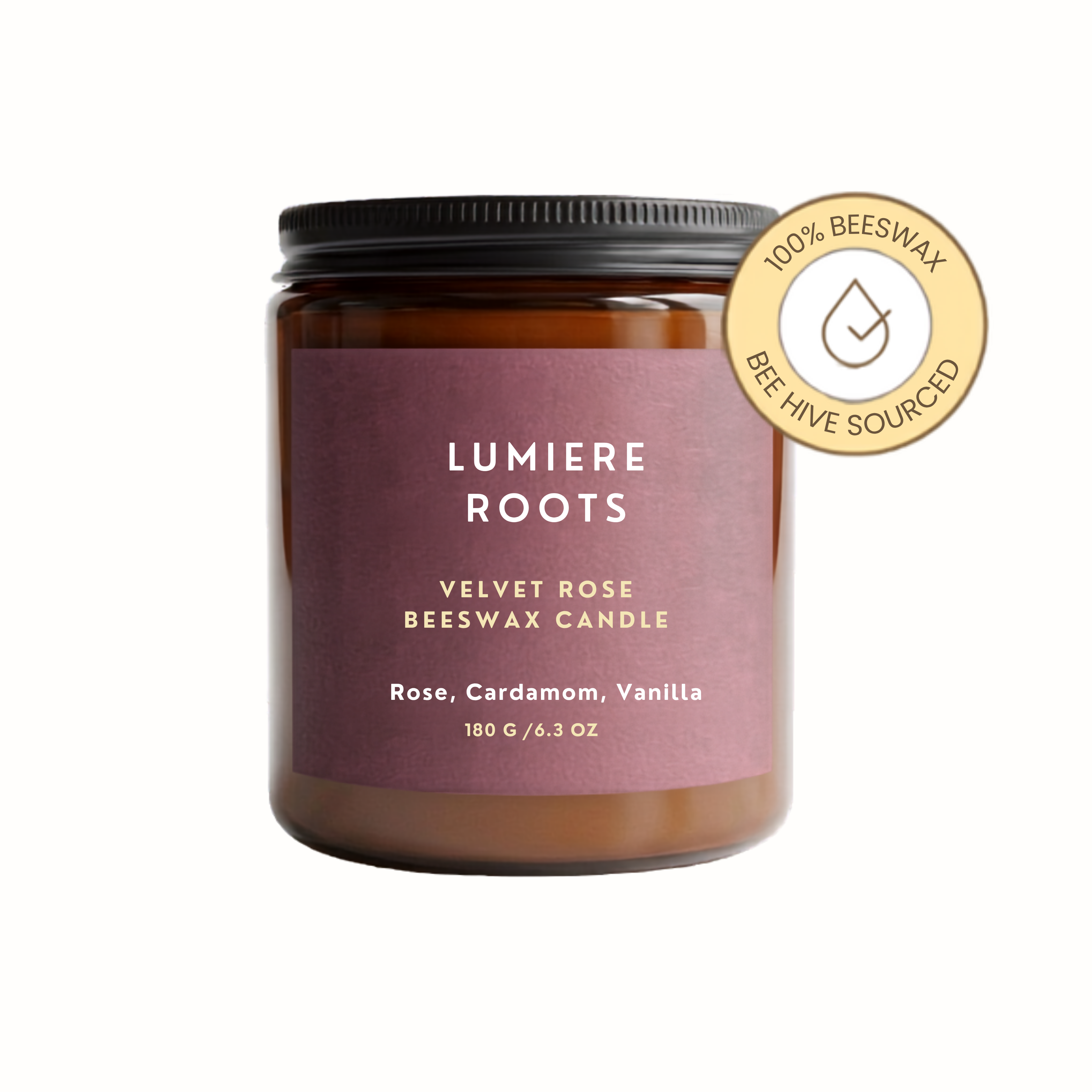 Velvet Rose Scented Beeswax Candle Lumiere Roots