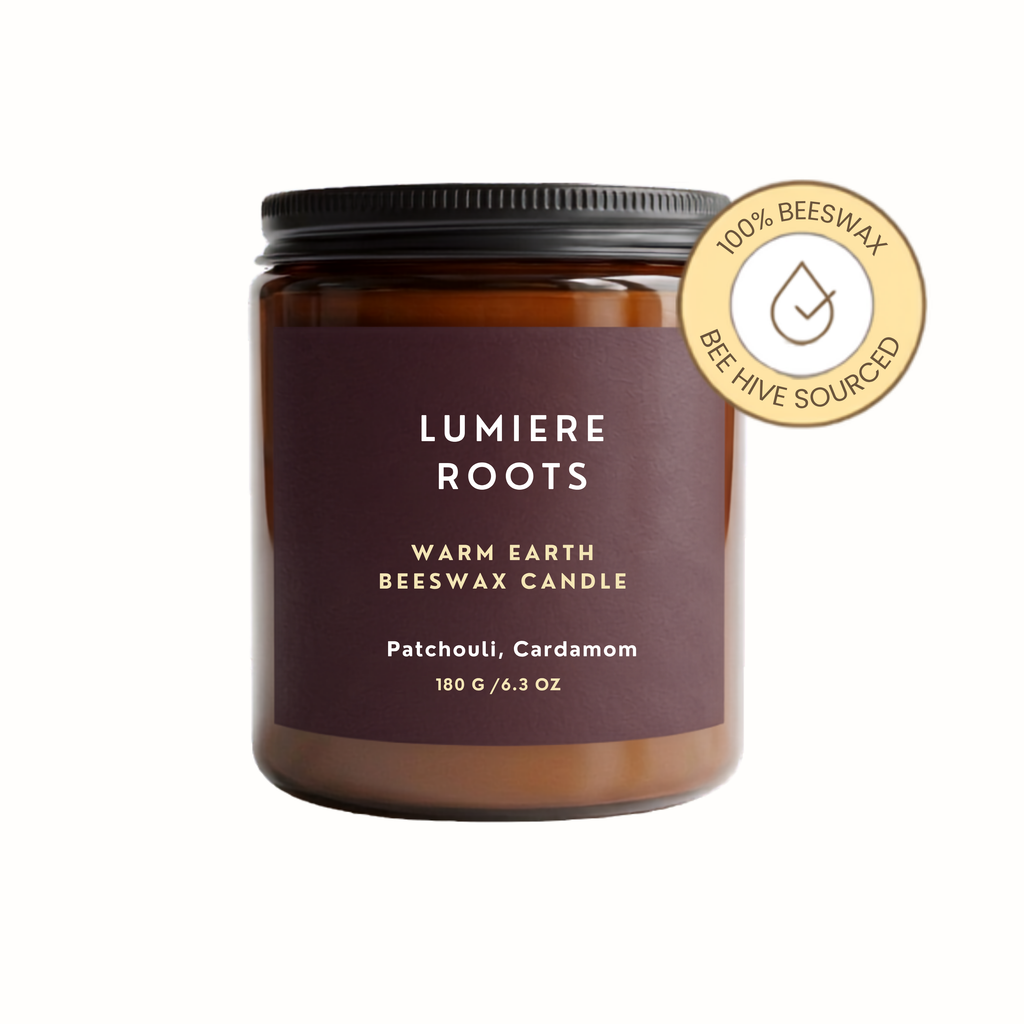 Warm Earth Patchouli Cardamom Scented Beeswax Candle Lumiere Roots