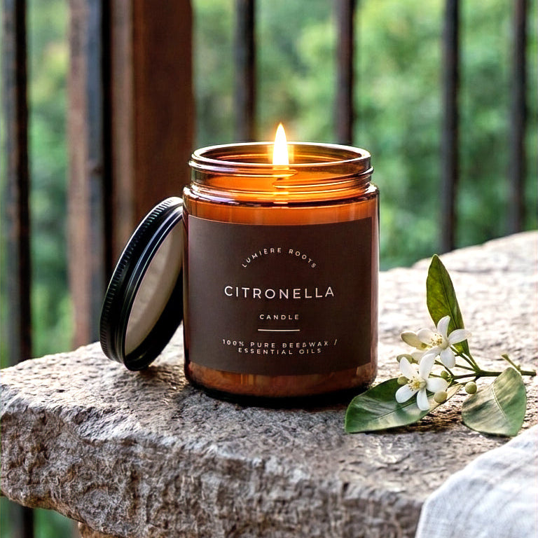 Citronella & Lemon Eucalyptus Beeswax Candle - Natural Mosquito Repellent