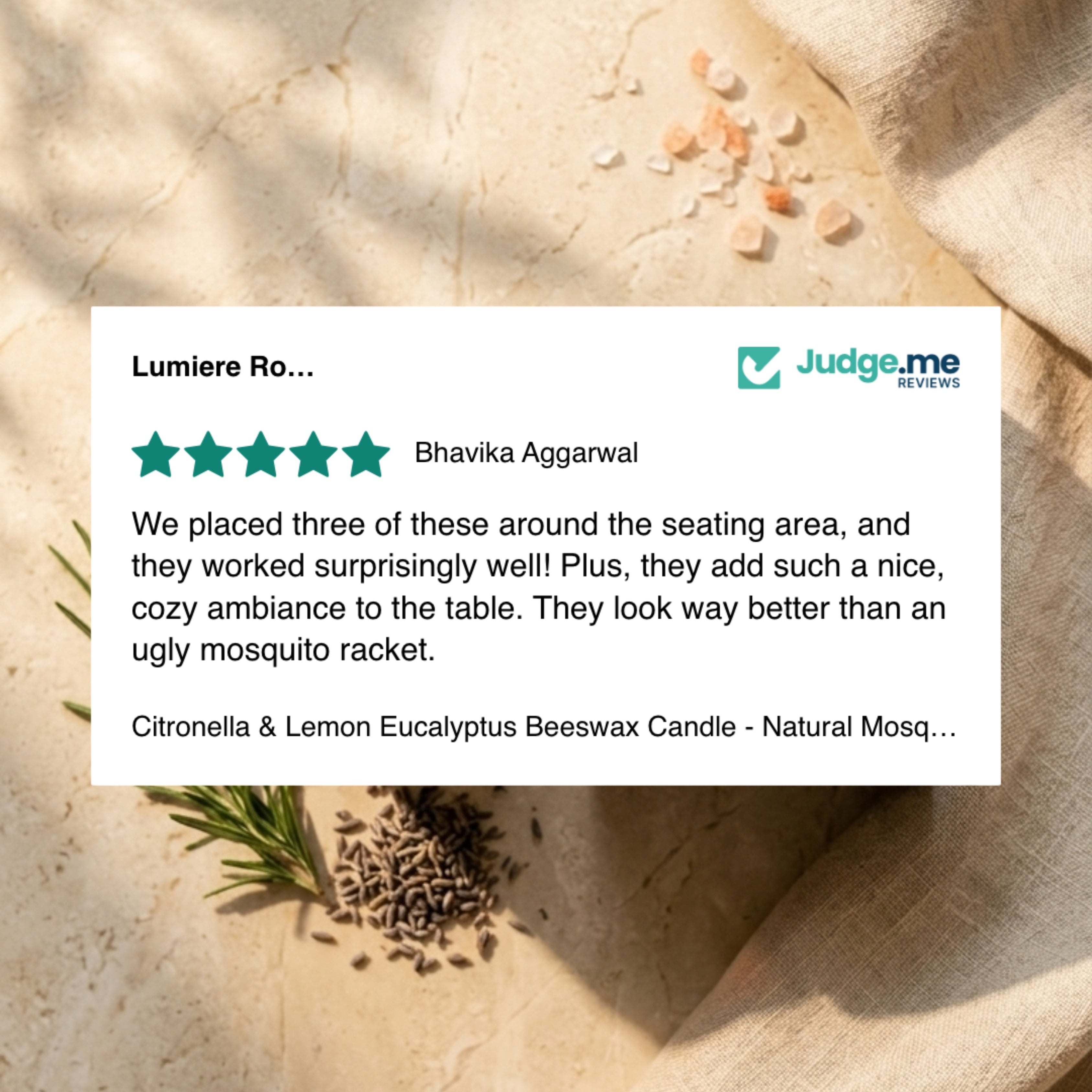 Citronella & Lemon Eucalyptus Beeswax Candle - Natural Mosquito Repellent