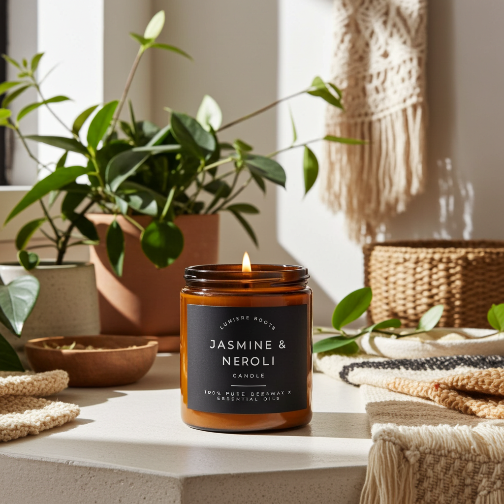 jasmine & neroli pure beeswax candle lumiere roots