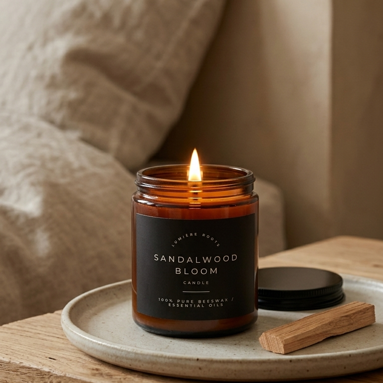Sandalwood Bloom No. 112 Beeswax Candle - Sandalwood, Saffron, Frankincense