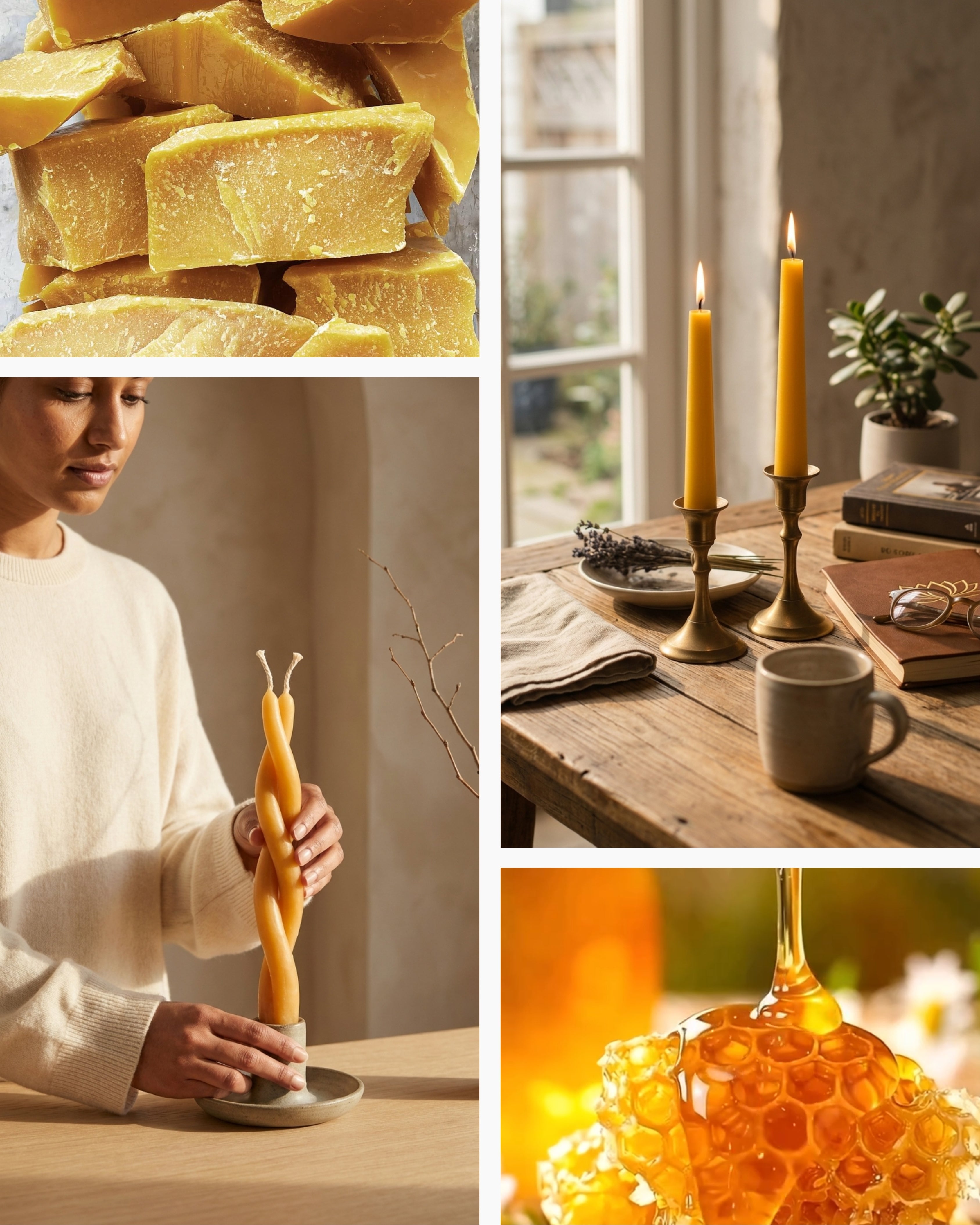 taper candlestick beeswax honey scent lumiere roots