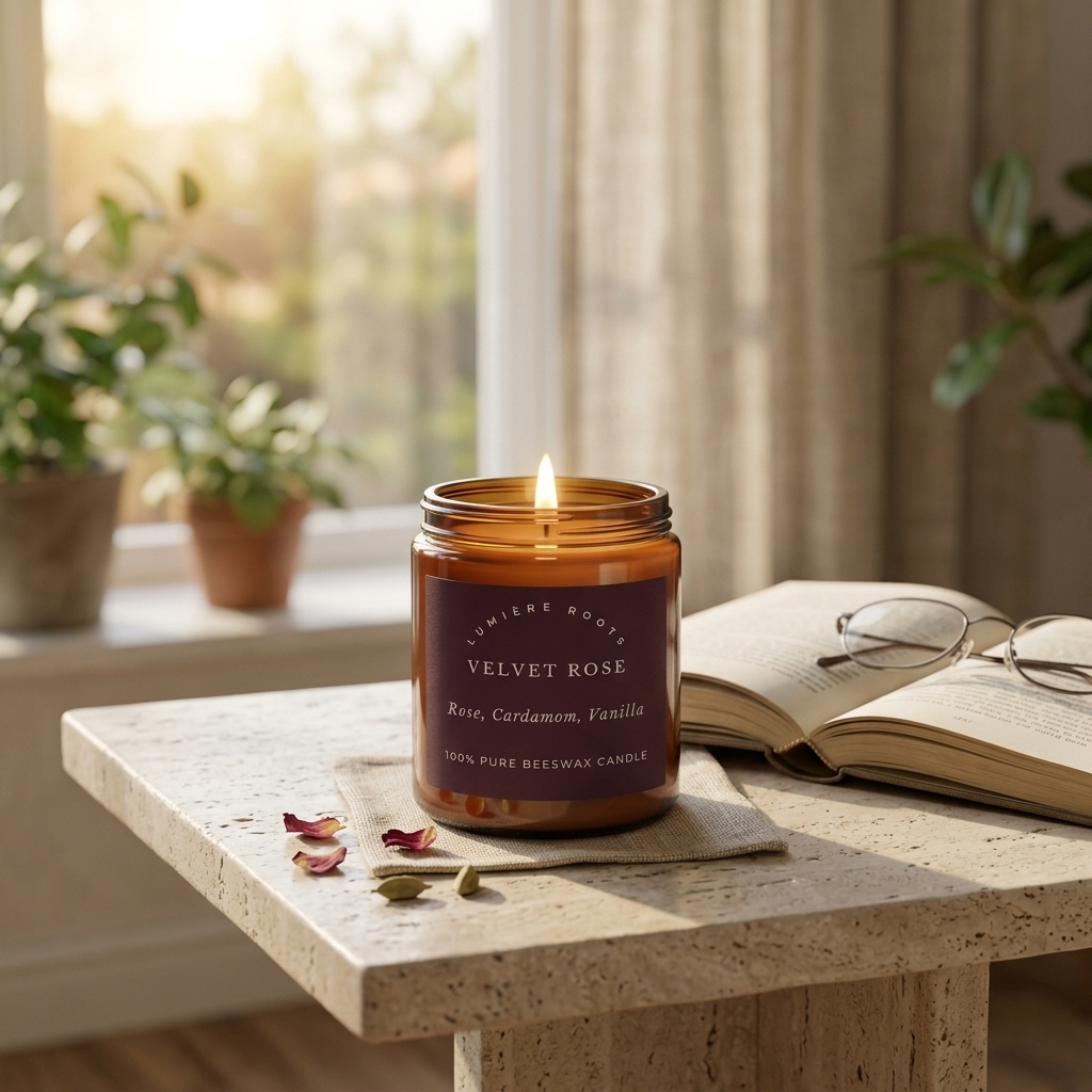 Velvet Rose No. 204 Beeswax Scented Candle - Rose, Cardamom & Vanilla | 50 Hr Burn